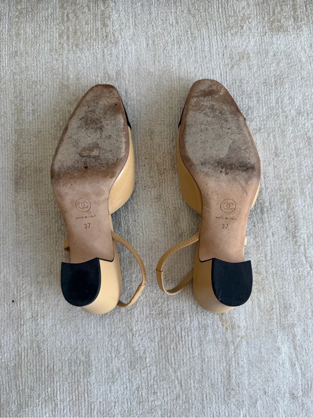 CHANEL Beige and Black Two-Tone Slingback Mules